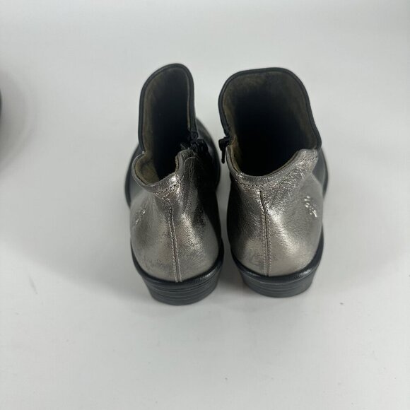 Fly London Womens Black & Metallic Leather Ankle Boots 37W With Side Zipper - Picture 7 of 8